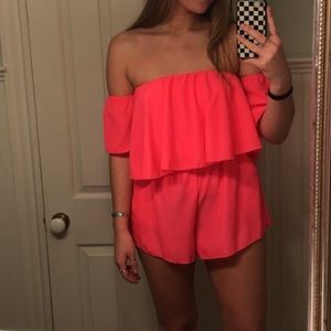 hot pink strapless off the shoulder ROMPER